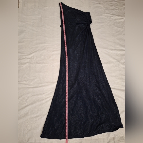 NWT RALPH LAUREN BLACK LABEL Metallic  Navy One-Shoulder Dress - Picture 4 of 10